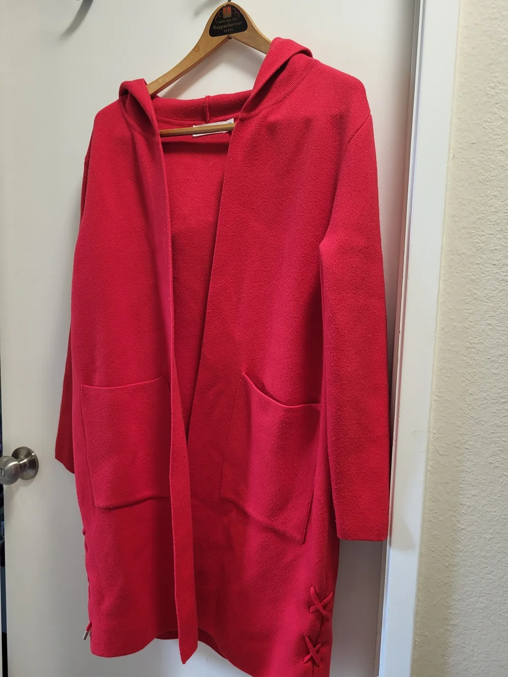 IEF/Love Clothes Red Hooded Open Longline Coatigan OSFA